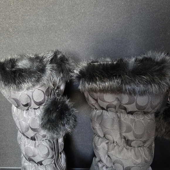 Coach Snow Boots Women's 8.5 Black Fur Trimmed - Picture 5 of 14